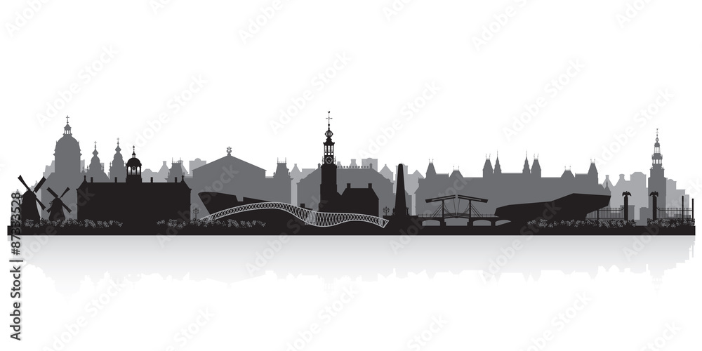 Amsterdam Netherlands city skyline silhouette - obrazy, fototapety, plakaty 