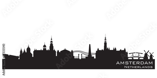 Amsterdam Netherlands city skyline vector silhouette