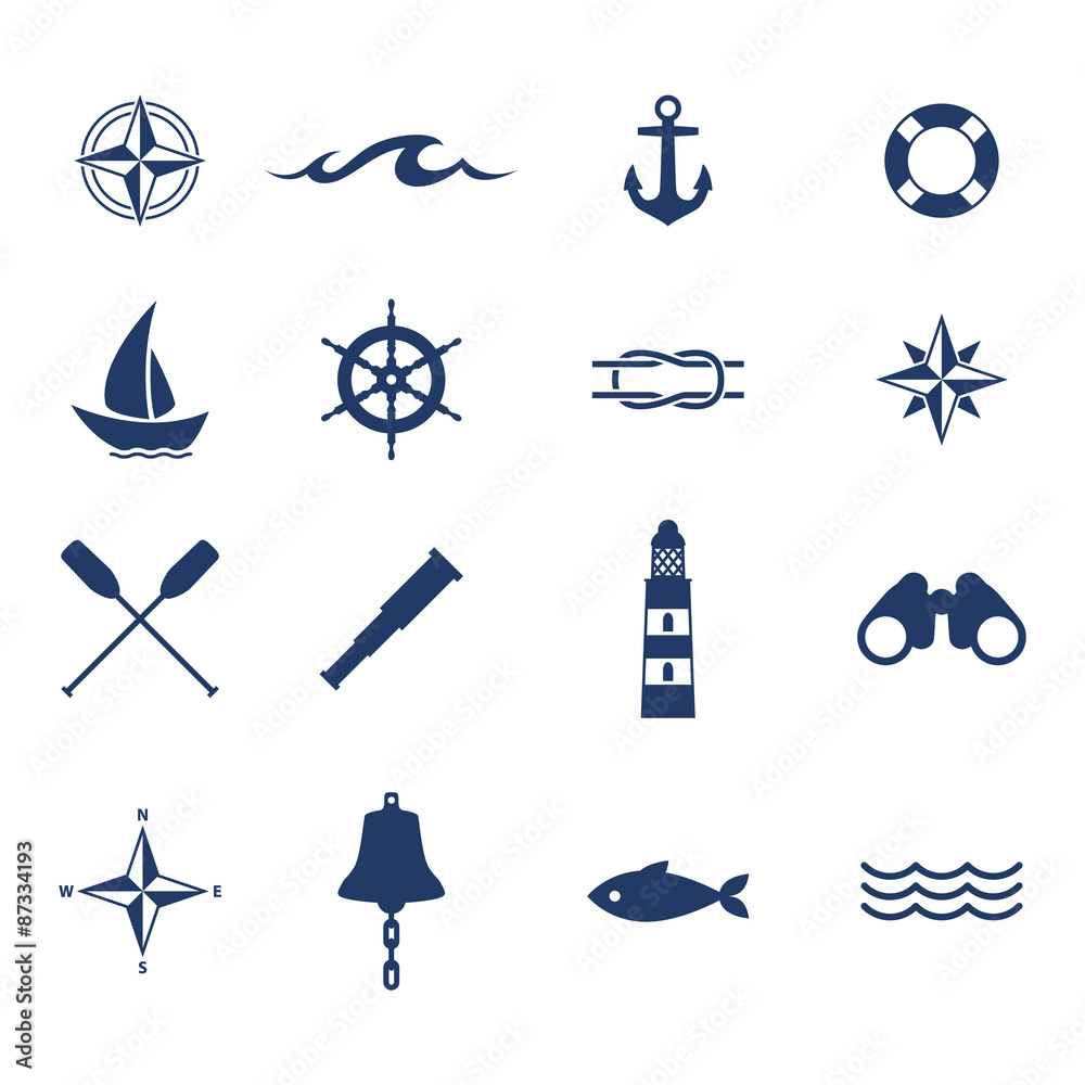 Obraz premium Set of nautical sea ocean sailing icons.