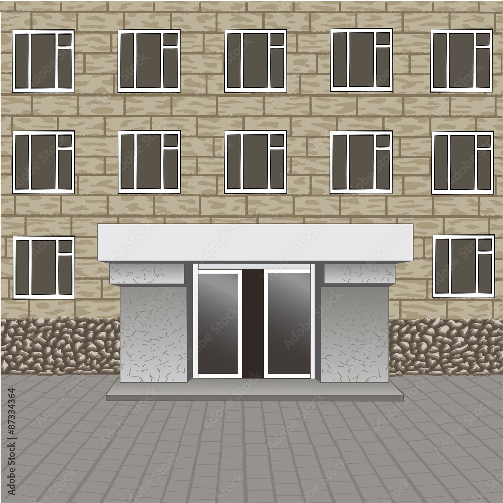 Naklejka premium Front of building, entrance with empty signboard for your name, pavement