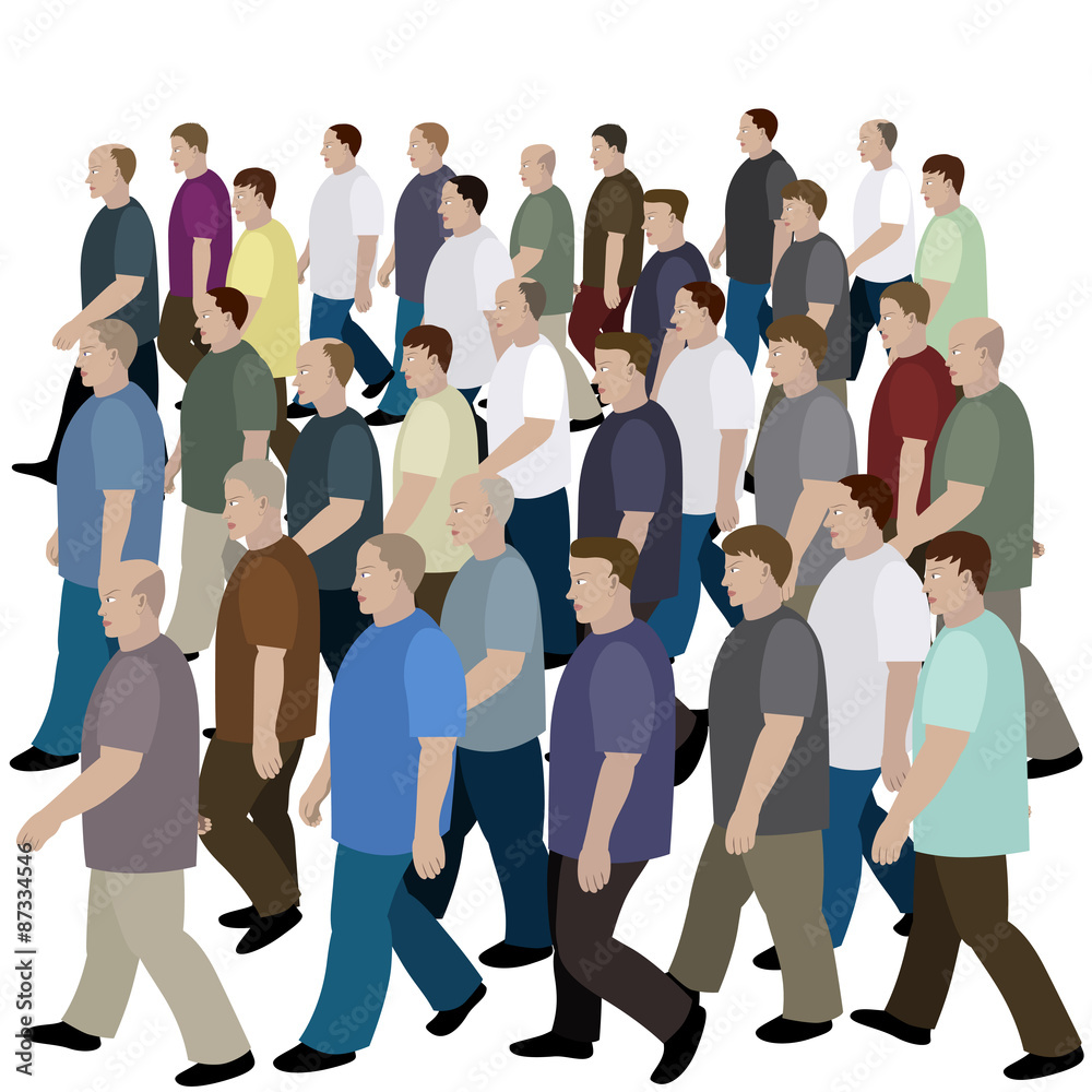 Obraz premium Big crowd of men moving to the common direction