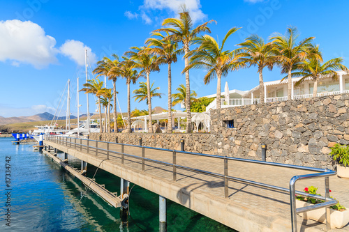 Palm trees in Caribbean style port for yacht boats, Puerto Calero, Lanzarote island, Spain © pkazmierczak