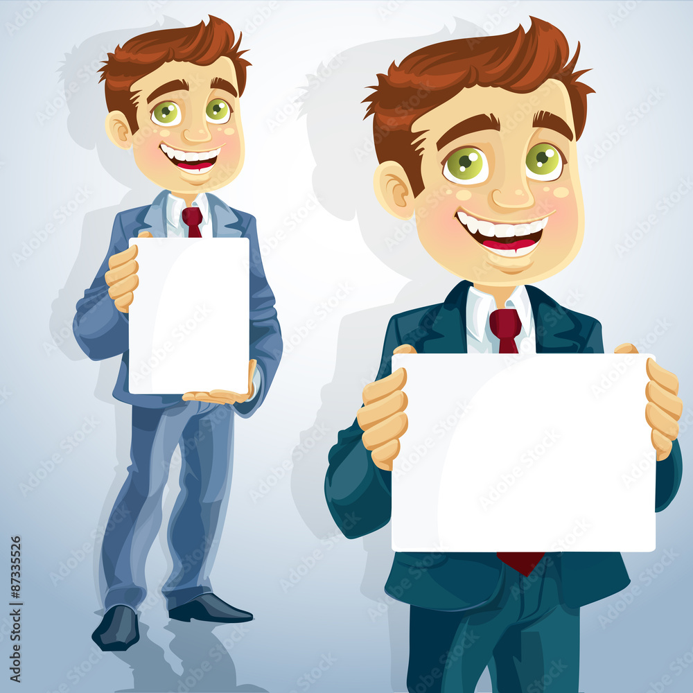 Cute businessman show the form for presentation Cute businessman show the form for presentation