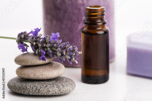 essential oil and lavender flowers