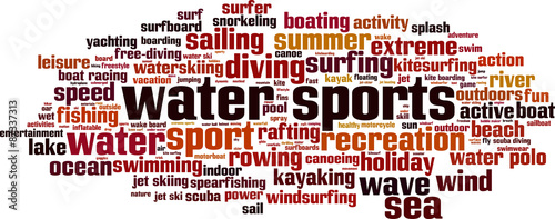 Water sports word cloud concept. Vector illustration
