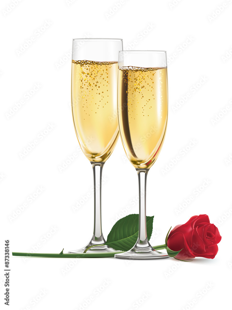 Champagne and rose isolated. Vector illustration Champagne and rose isolated. Vector illustration