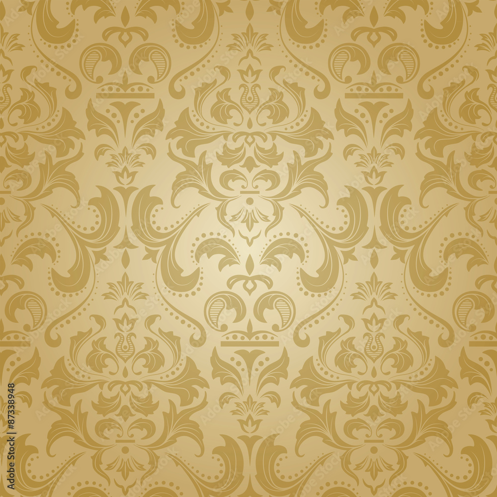 Golden damask seamless floral pattern.