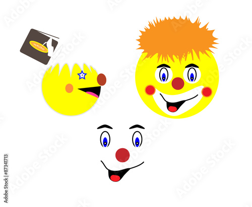 Yellow face clown on a white background
