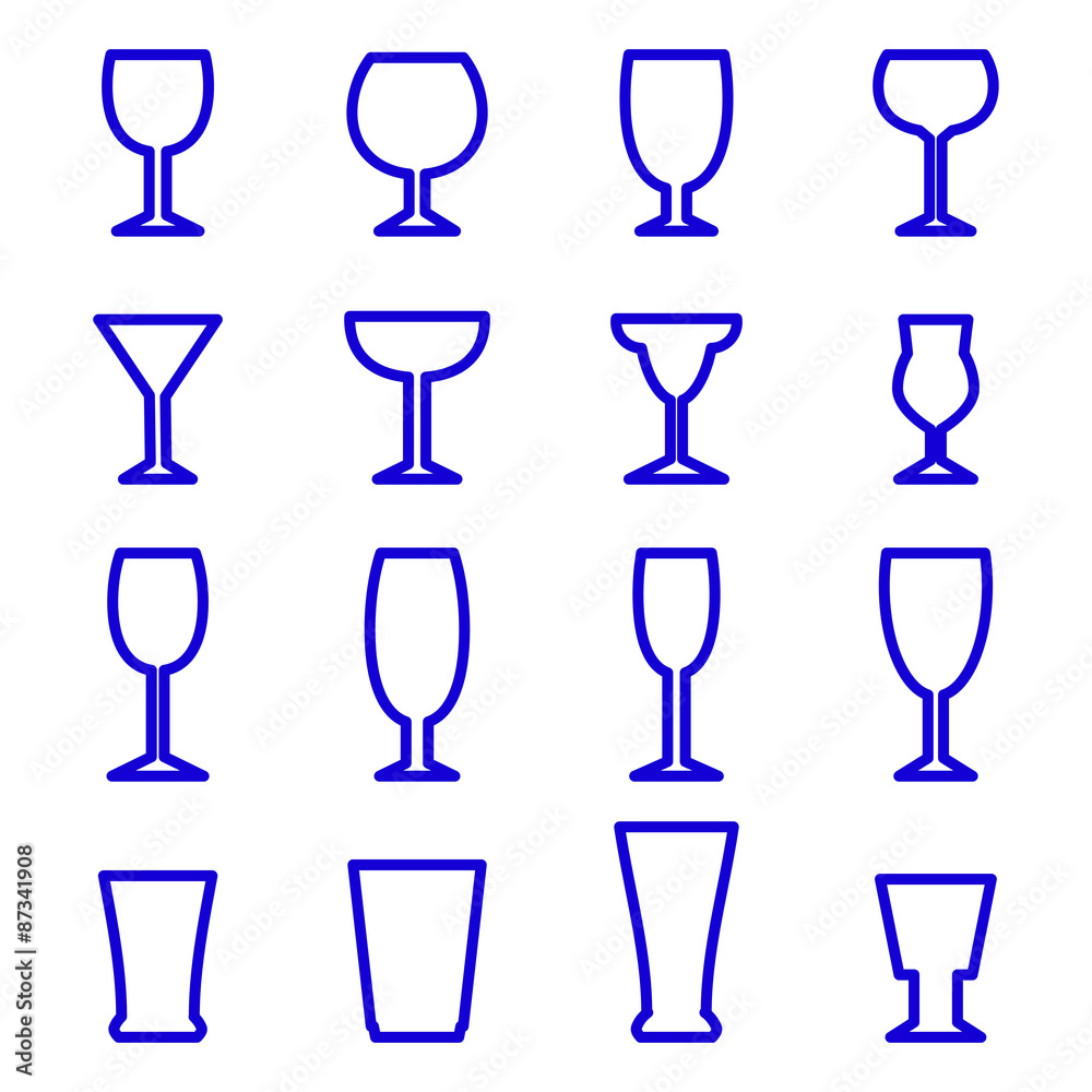 Drink glass icons set Drink glass icons set