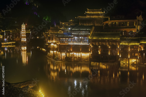 Night scene at Fenghuang ancient city.