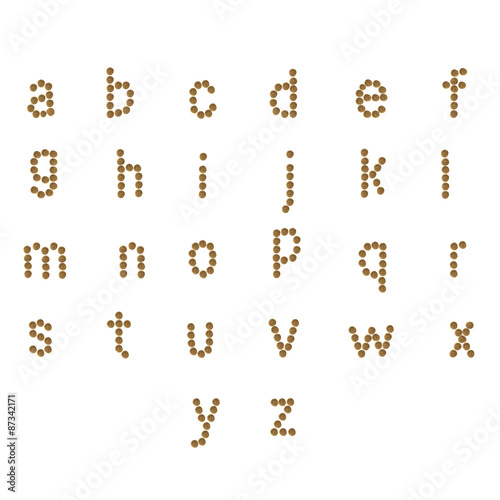 English alphabet ABC of dry cat and dog food, isolated on white