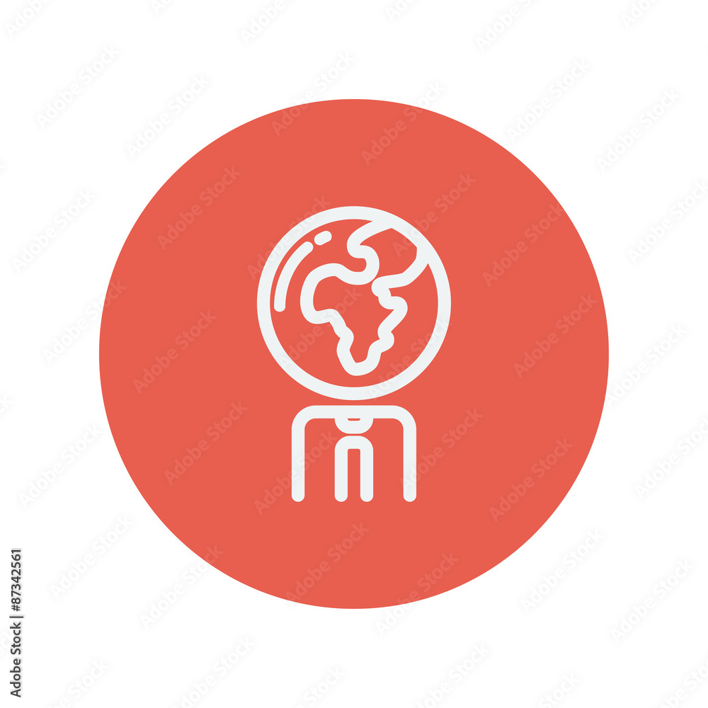 Human with globe head thin line icon Human with globe head thin line icon