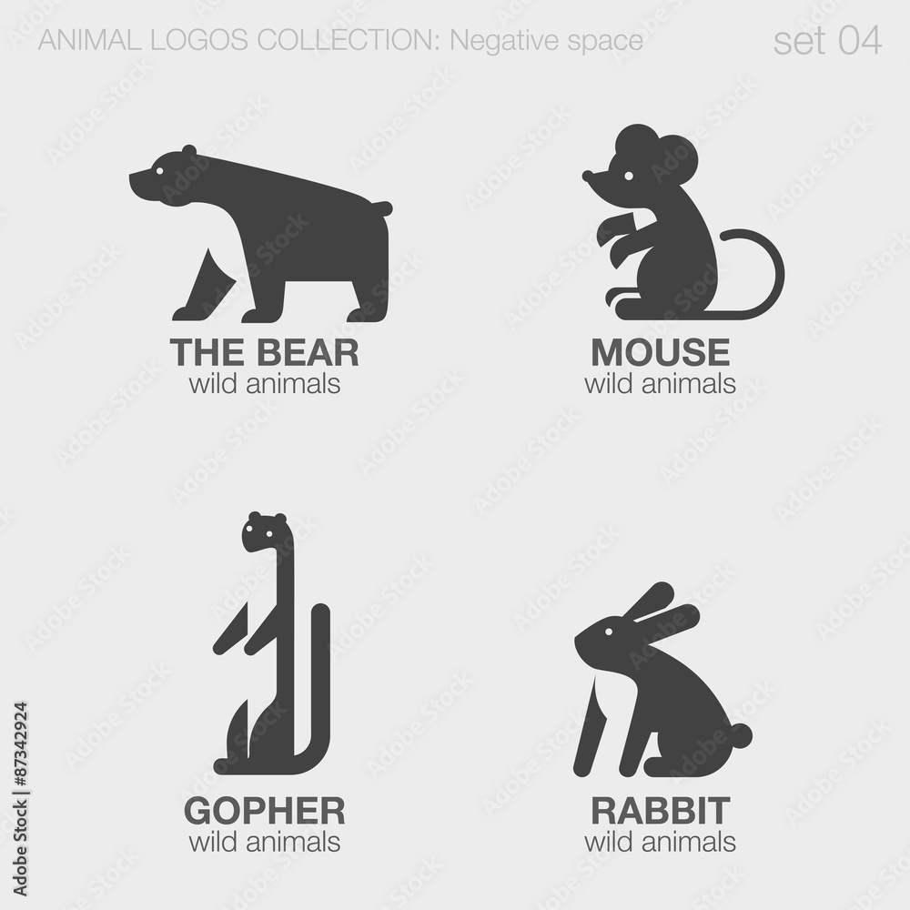 Obraz premium Wild Animals Logos negative space style design vector templates.