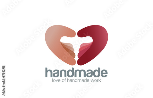 Two Hands as Heart shape Logo Handmade design vector template...