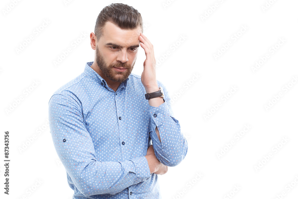 Portrait of man thinking hard Portrait of man thinking hard