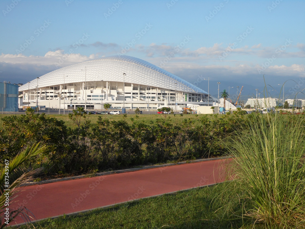 Obraz premium Футбольный стадион чемпионата мира 2018 в России, город Сочи, вид с набережной