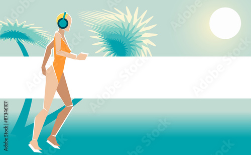 girl in swimwear running on the beach