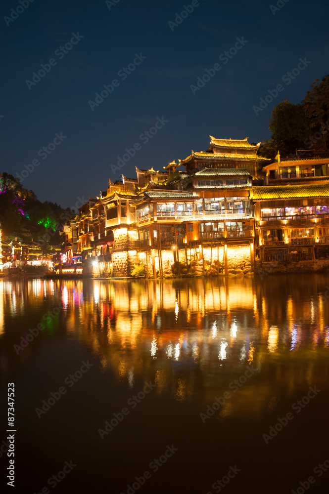 Fototapeta premium Twilight scene of Fenghuang ancient city.