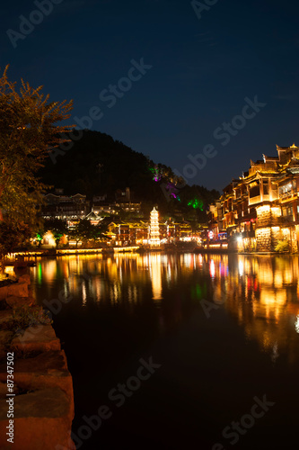 Twilight scene of Fenghuang ancient city.