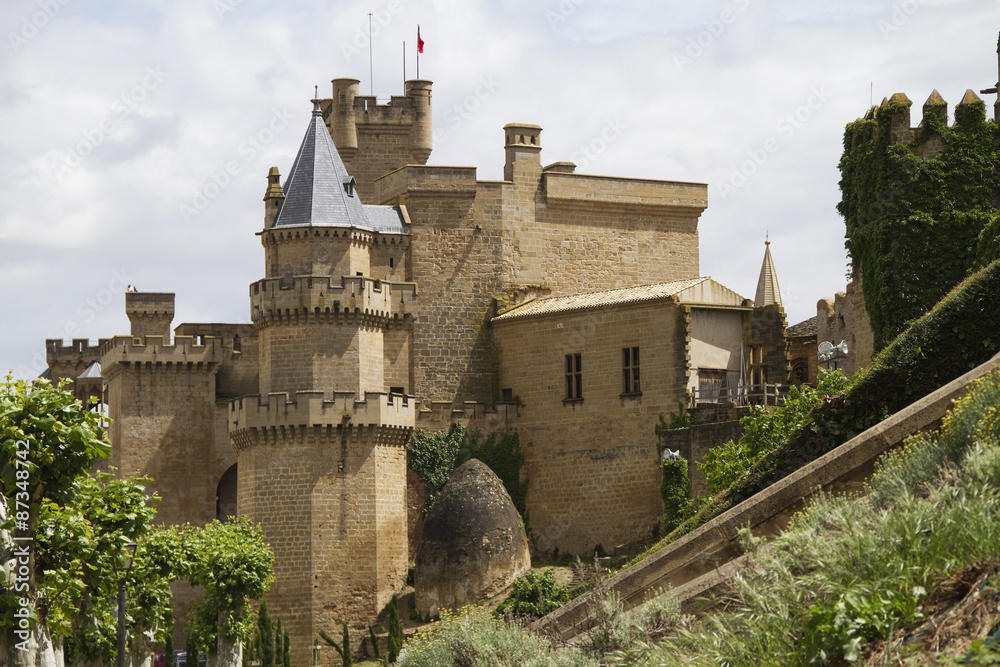 Fortress of the Kings of Navarra, a portion of which is now a Parador (hotel).Olite,Spain