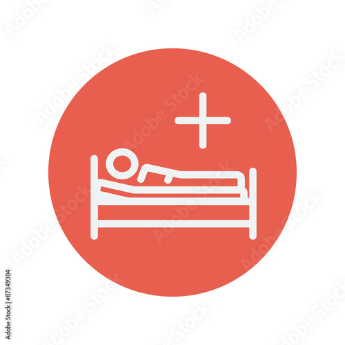 Medical bed with patient thin line icon