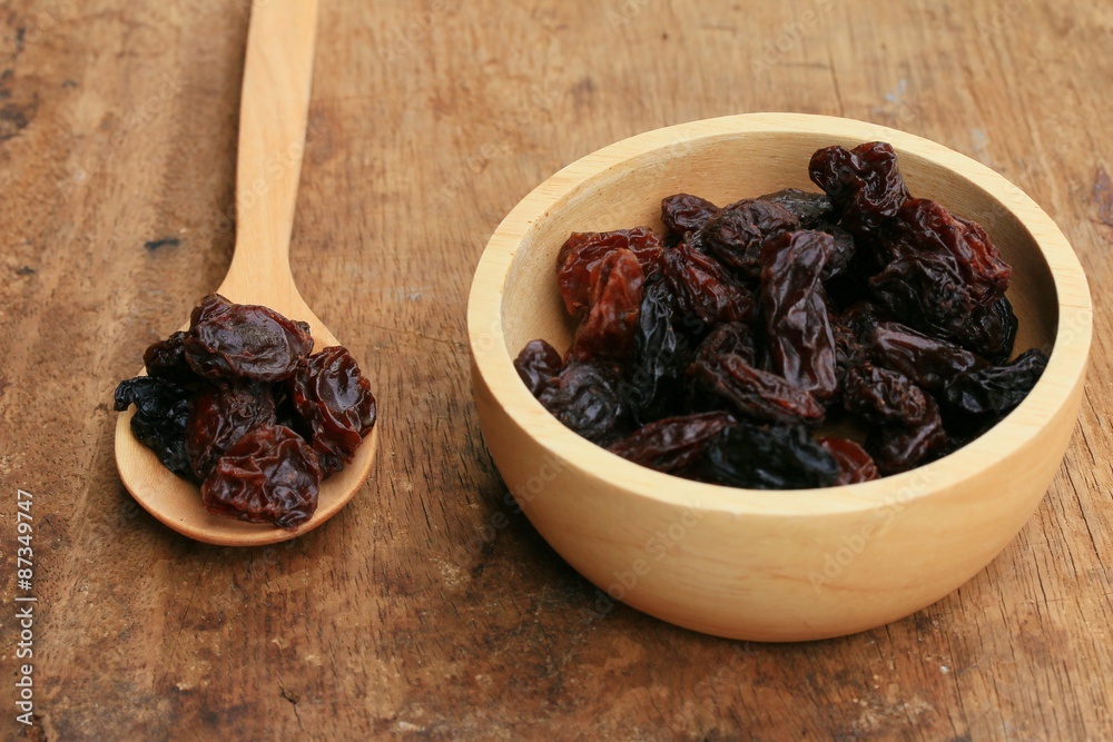 Heap of raisins on wood background Heap of raisins on wood background