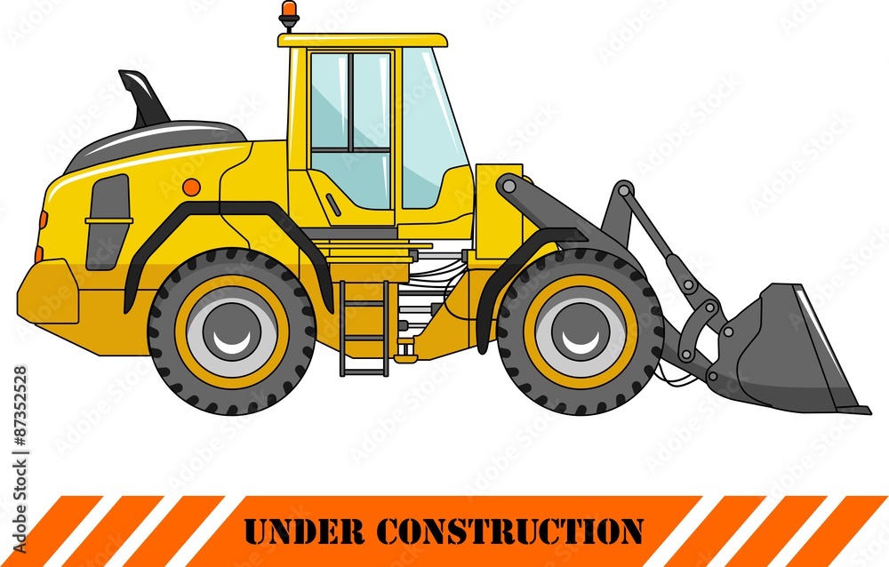 Wheel loader. Heavy construction machine. Vector illustration