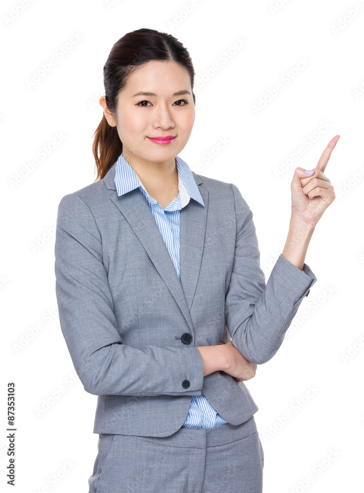 Asian young businesswoman and finger point up Asian young businesswoman and finger point up