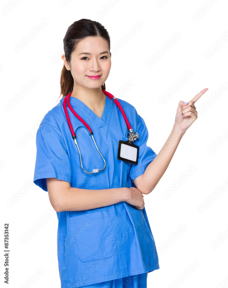 Female doctor with finger point up Female doctor with finger point up