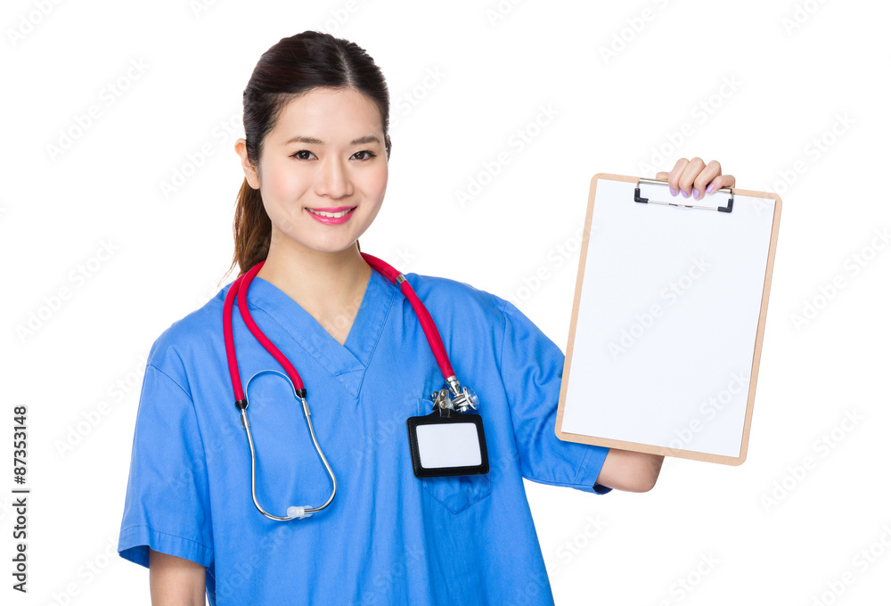 Doctor show with clipboard Doctor show with clipboard