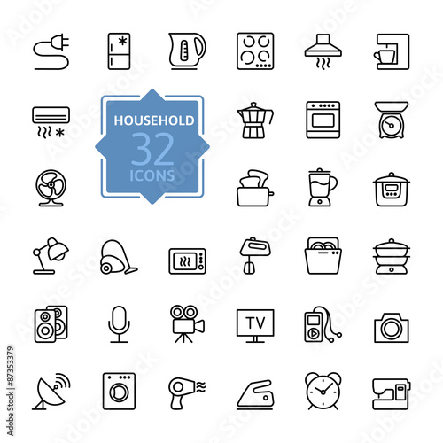Thin lines icon collection - household appliances