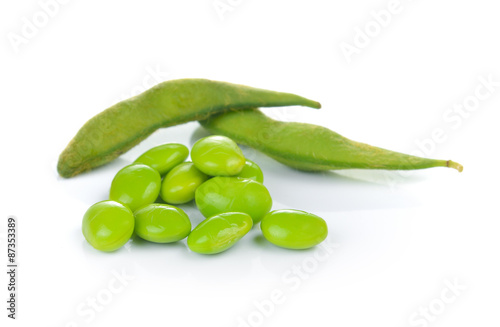 green soy beans on white background