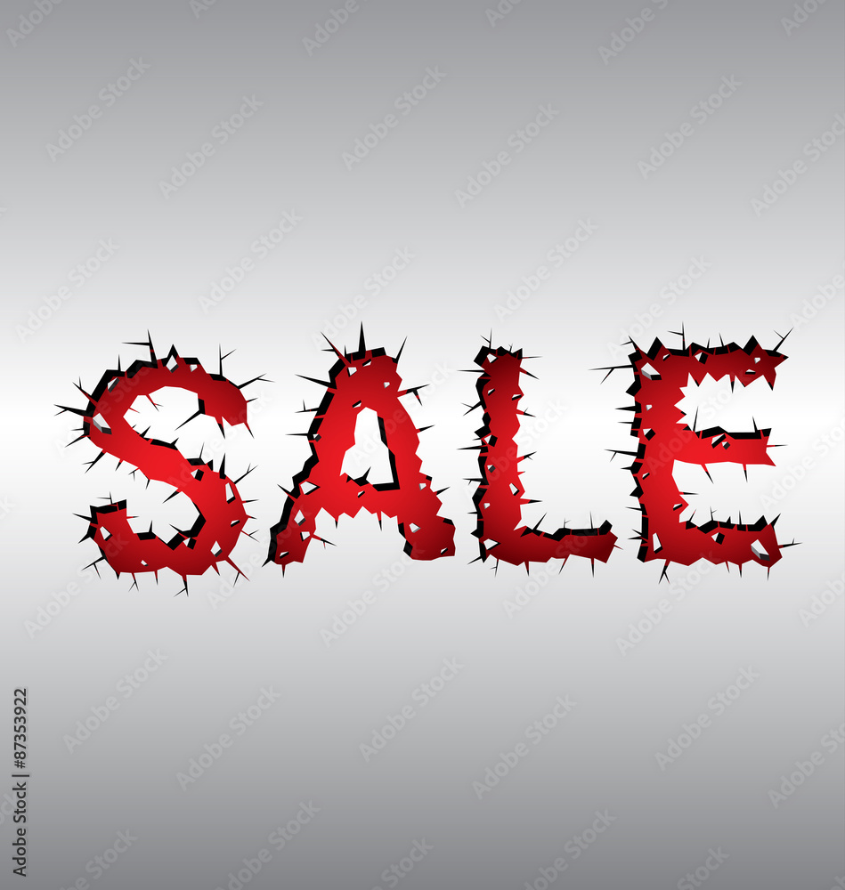 Sale concept Hole cracked in the gray wall