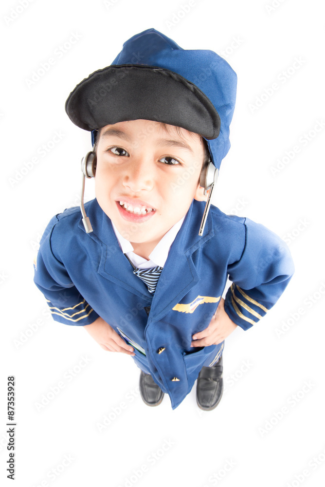 Little boy pretend as a pilot on white background Little boy pretend as a pilot on white background