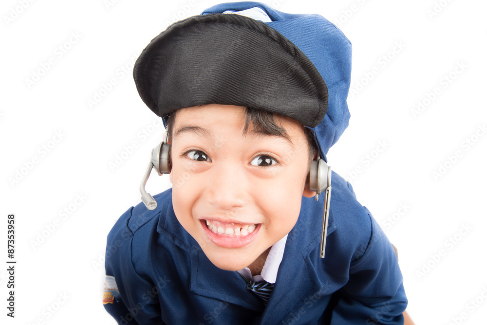 Little boy pretend as a pilot on white background Little boy pretend as a pilot on white background