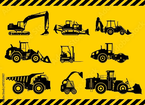 Set of heavy construction machines. Vector illustration