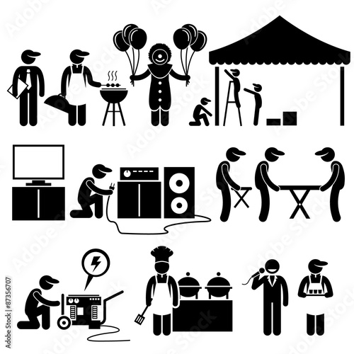 Celebration Party Festival Event Services Stick Figure Pictogram Icons