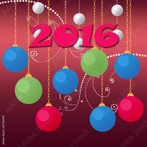 2016 Happy New Year greeting christmas card. Celebration red bac