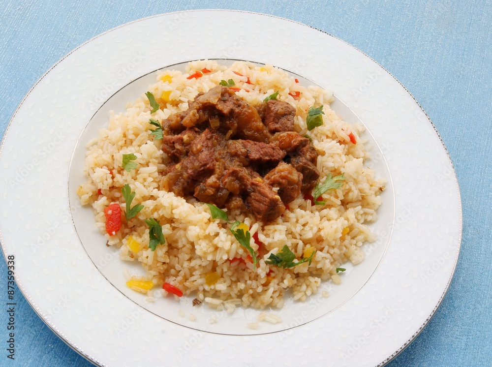 beef meat goulash with rice and vegetables beef meat goulash with rice and vegetables