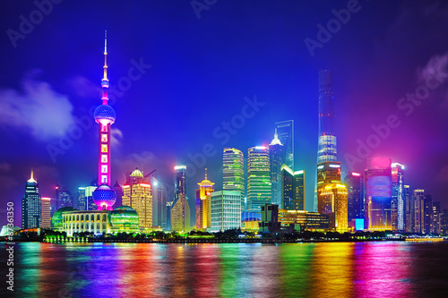 Skyline night view on Pudong New Area, Shanghai.