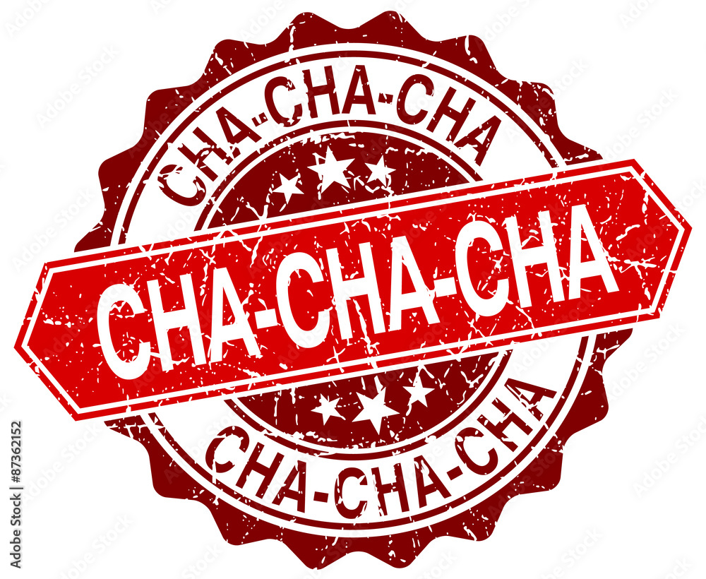 cha-cha-cha red round grunge stamp on white