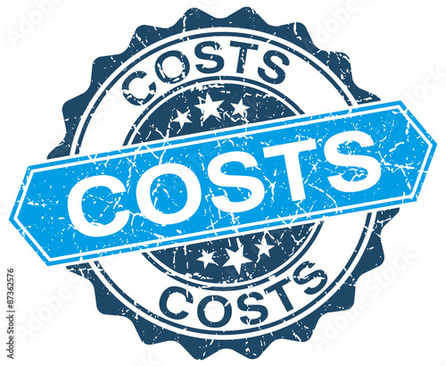 costs blue round grunge stamp on white