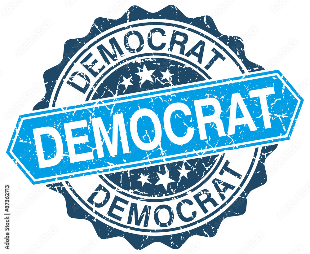 Obraz premium democrat blue round grunge stamp on white
