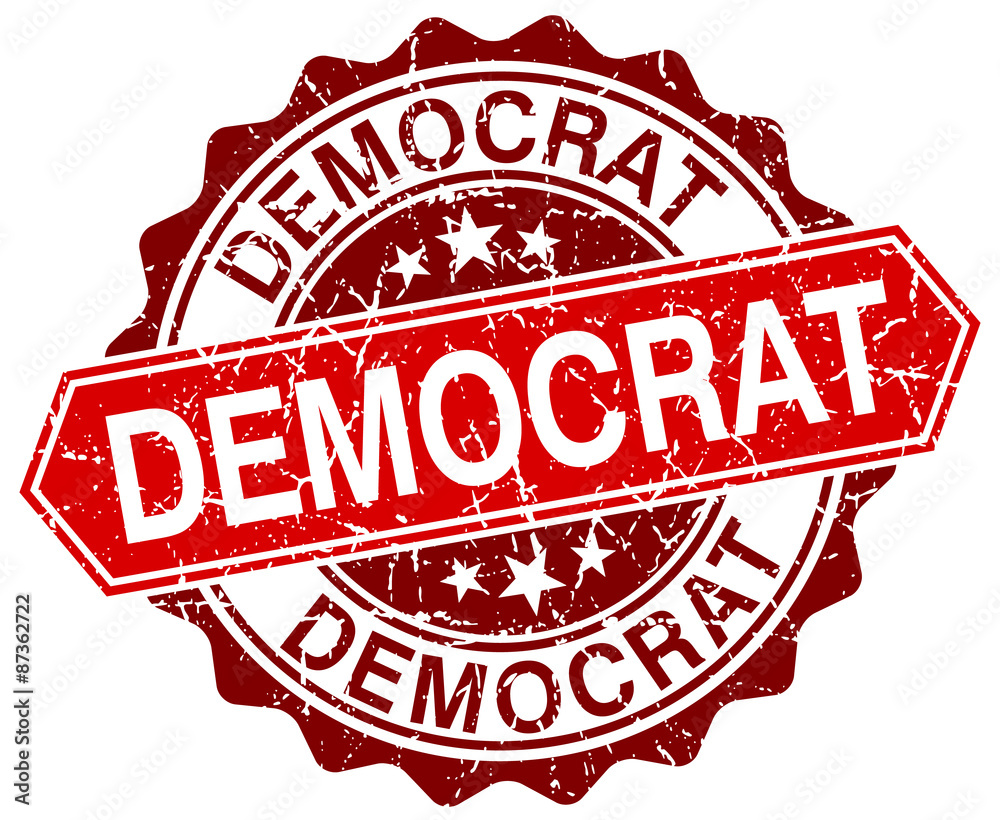 democrat red round grunge stamp on white