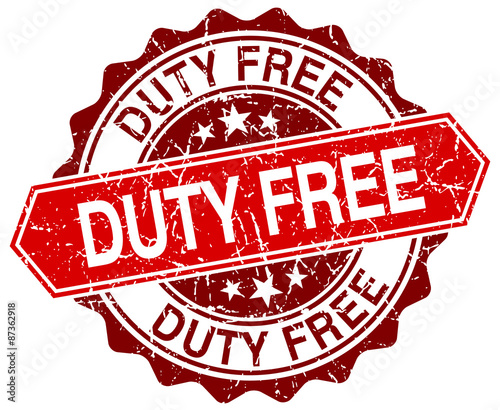 duty free red round grunge stamp on white