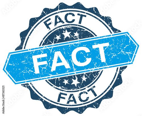 fact blue round grunge stamp on white