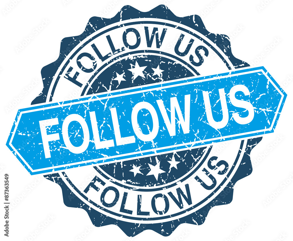 Fototapeta premium follow us blue round grunge stamp on white