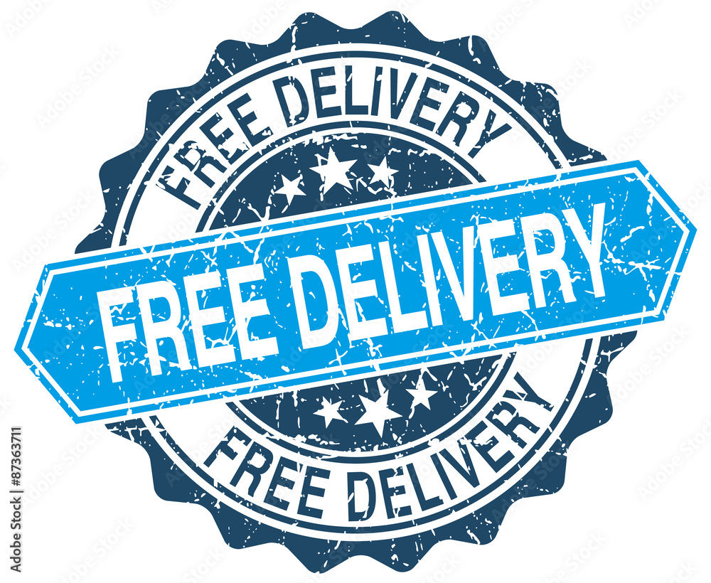 Fototapeta premium free delivery blue round grunge stamp on white