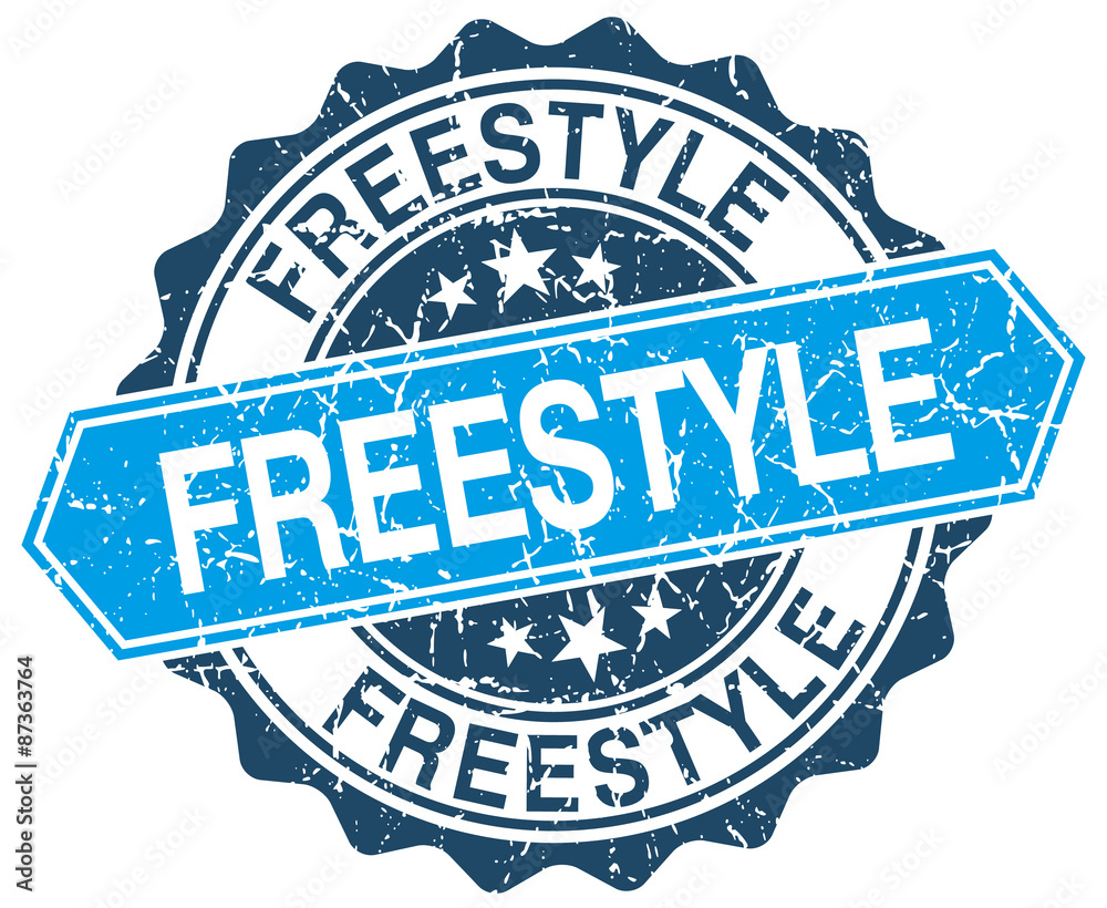 Fototapeta premium freestyle blue round grunge stamp on white