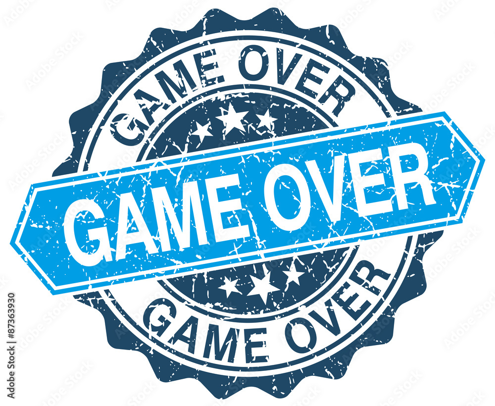 game over blue round grunge stamp on white game over blue round grunge stamp on white